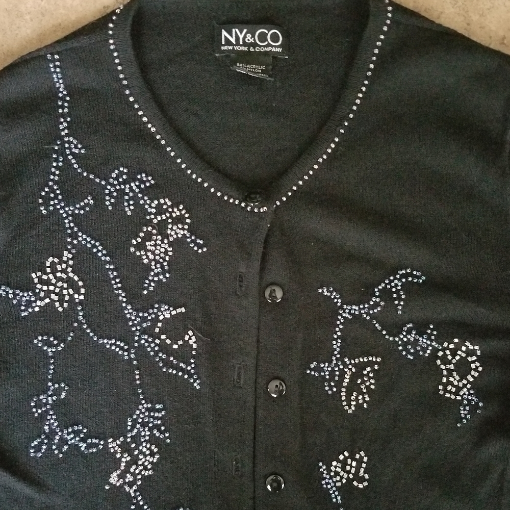 NY&Co Beaded Cardigan Black Small New York Company